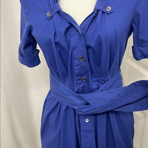Jacob Blue Buttoned Midi Shirt Dress with Notched Collar & A-Line Skirt - Picture 12 of 15